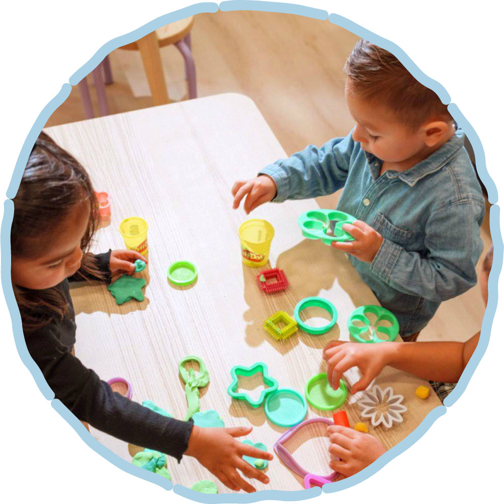 kids playing with clay